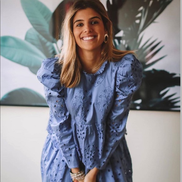 NWT Zara Blogger Fav Blue Embroidered Eyelet Dress - Picture 4 of 8
